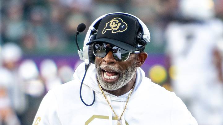 CU football head coach Deion Sanders, or Coach Prime, gives instruction to wide receiver Jimmy Horn Jr. (5) against CSU in the Rocky Mountain Showdown at Canvas Stadium on Saturday, Sept. 14, 2024, in Fort Collins, Colo. CU football head coach Deion Sanders, or Coach Prime, gives instruction to wide receiver Jimmy Horn Jr. (5) against CSU in the Rocky Mountain Showdown at Canvas Stadium on Saturday, Sept. 14, 2024, in Fort Collins, Colo.