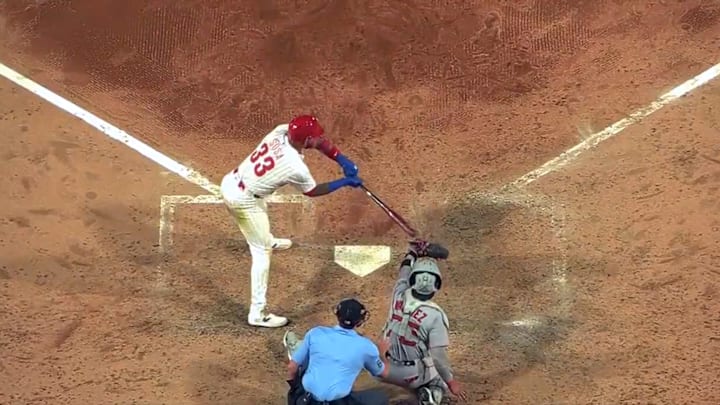 Edmundo Sosa's bat contacts Carlos Narvaez's glove leading to a walk-off win for the Philadelphia Phillies over the Boston Red Sox. Edmundo Sosa's bat contacts Carlos Narvaez's glove leading to a walk-off win for the Philadelphia Phillies over the Boston Red Sox.