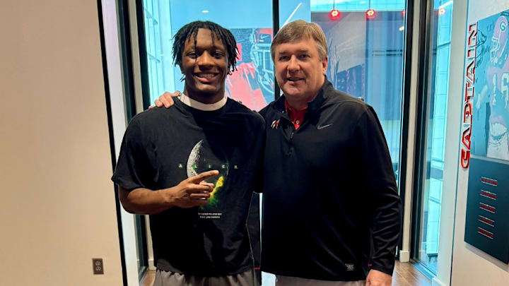 Georgia football head coach Kirby Smart and running back prospect Savion Hiter. Georgia football head coach Kirby Smart and running back prospect Savion Hiter.