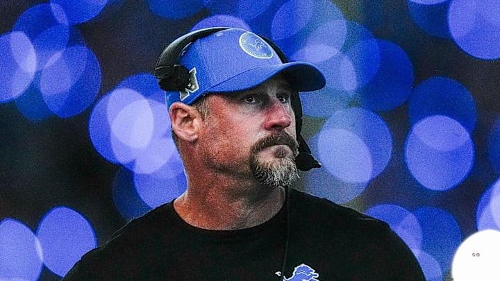 Detroit Lions head coach Dan Campbell looks on at a timeout against Chicago Bears during the second half at Ford Field in Detroit on Thursday, Nov. 28, 2024.