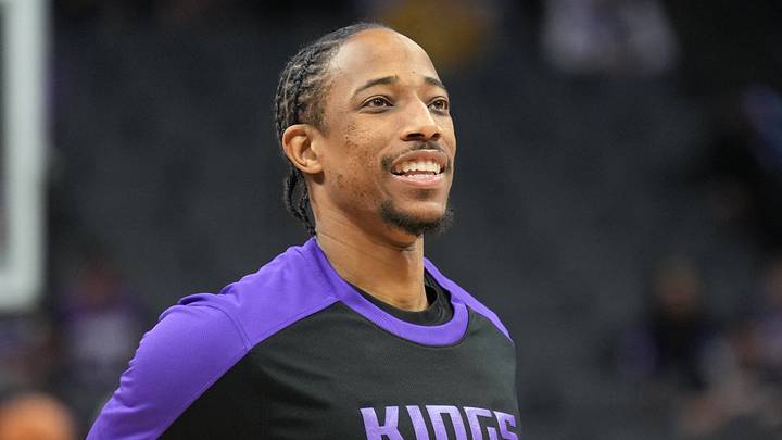 Dec 8, 2024; Sacramento, California, USA; Sacramento Kings forward DeMar DeRozan (10) before the game against the Utah Jazz at Golden 1 Center. Mandatory Credit: Darren Yamashita-Imagn Images Dec 8, 2024; Sacramento, California, USA; Sacramento Kings forward DeMar DeRozan (10) before the game against the Utah Jazz at Golden 1 Center. Mandatory Credit: Darren Yamashita-Imagn Images