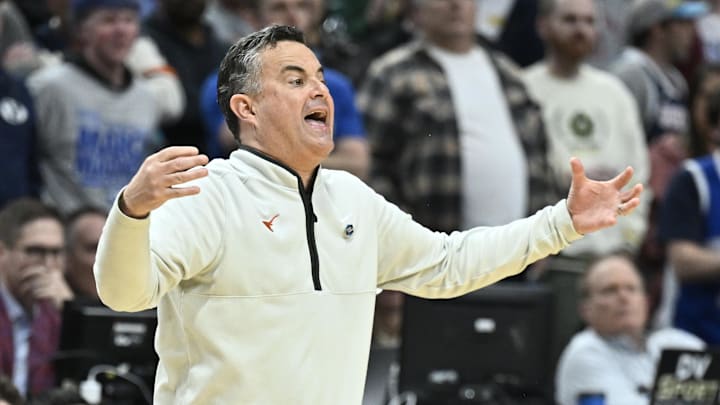 Texas Longhorns head coach Sean Miller in the second half against the BYU Cougars during a first round game of the men's 2026 NCAA Tournament. Texas Longhorns head coach Sean Miller in the second half against the BYU Cougars during a first round game of the men's 2026 NCAA Tournament.