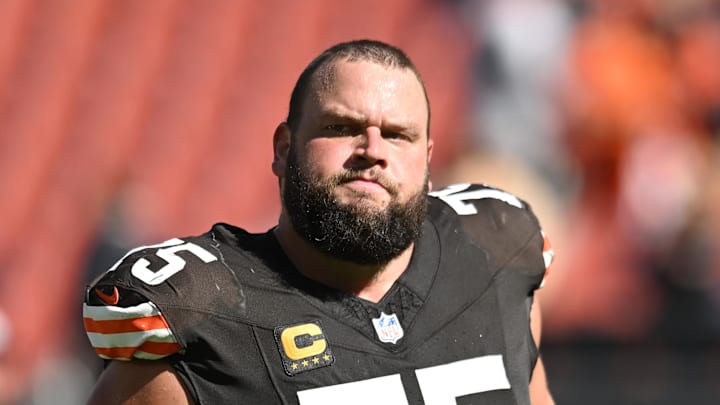 Sep 7, 2025; Cleveland, Ohio, USA; Cleveland Browns guard Joel Bitonio (75) at Huntington Bank Field. Mandatory Credit: Ken Blaze-Imagn Images
