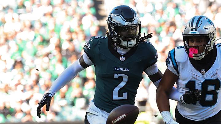 Oct 18, 2026; Philadelphia, Pennsylvania, USA; Philadelphia Eagles cornerback Riq Woolen (2) defends a pass attempt to Carolina Panthers wide receiver Jalen Coker (18) during the third quarter at Lincoln Financial Field. Mandatory Credit: Bill Streicher-Imagn Images Oct 18, 2026; Philadelphia, Pennsylvania, USA; Philadelphia Eagles cornerback Riq Woolen (2) defends a pass attempt to Carolina Panthers wide receiver Jalen Coker (18) during the third quarter at Lincoln Financial Field. Mandatory Credit: Bill Streicher-Imagn Images