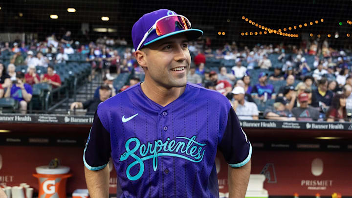 May 8, 2026; Phoenix, Arizona, USA; Arizona Diamondbacks outfielder Ryan Waldschmidt in the dugout prior to the game against the New York Mets at Chase Field. Mandatory Credit: Mark J. Rebilas-Imagn Images