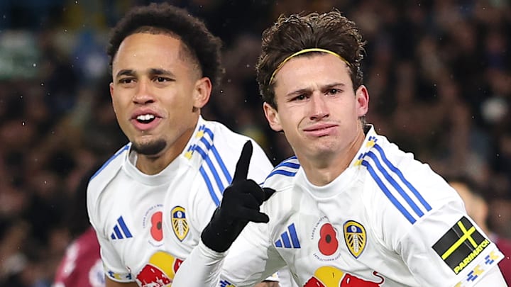 Brenden Aaronson (right) helped Leeds United to a 2–1 win over West Ham United on Friday night. 