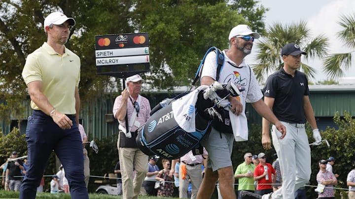 Rory McIlroy (left) and Jordan Spieth (right), pictured at the 2024 Arnold Palmer Invitational, will play with Jon Rahm in the first two rounds at the PGA Championship.