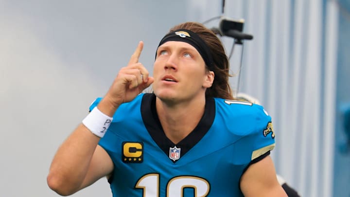 Jacksonville Jaguars quarterback Trevor Lawrence (16) is introduced before an NFL football game at EverBank Stadium, Sunday, Dec. 7, 2025, in Jacksonville, Fla. The Jaguars defeated the Colts 36-19. Jacksonville Jaguars quarterback Trevor Lawrence (16) is introduced before an NFL football game at EverBank Stadium, Sunday, Dec. 7, 2025, in Jacksonville, Fla. The Jaguars defeated the Colts 36-19.