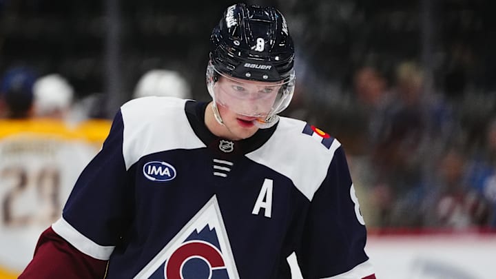 Jan 16, 2026; Denver, Colorado, USA; Colorado Avalanche defenseman Cale Makar (8) following the loss to the Nashville Predators at Ball Arena. Mandatory Credit: Ron Chenoy-Imagn Images