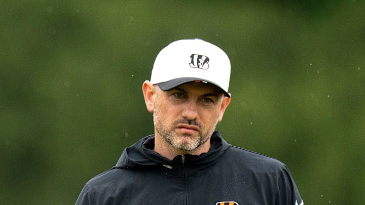 Cincinnati Bengals offensive coordinator Dan Pitcher looks on during the Cincinnati Bengals practice.