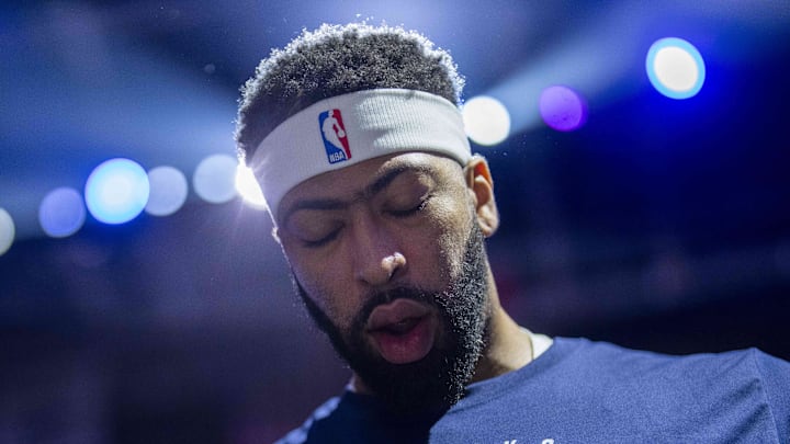 Dallas Mavericks forward Anthony Davis stands on the court before the start of the game against the Sacramento Kings.