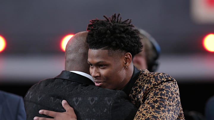 Jun 20, 2019; Brooklyn, NY, USA; Cam Reddish (Duke) reacts after being selected as the number ten overall pick to the Atlanta Hawks in the first round of the 2019 NBA Draft at Barclays Center. Mandatory Credit: Brad Penner-Imagn Images Jun 20, 2019; Brooklyn, NY, USA; Cam Reddish (Duke) reacts after being selected as the number ten overall pick to the Atlanta Hawks in the first round of the 2019 NBA Draft at Barclays Center. Mandatory Credit: Brad Penner-Imagn Images