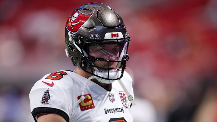 Tampa Bay Buccaneers quarterback Baker Mayfield (6) during warmups before the game against the Atlanta Falcons.