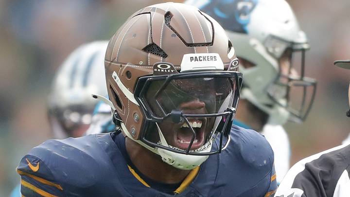 Green Bay Packers linebacker Edgerrin Cooper reacts after a tackle against Carolina. Green Bay Packers linebacker Edgerrin Cooper reacts after a tackle against Carolina.