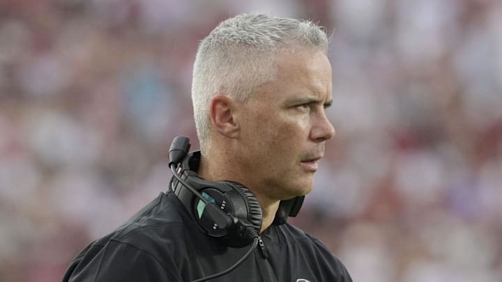 Aug 30, 2025; Tallahassee, Florida, USA; Florida State Seminoles head coach Mike Norvell reacts after a play against the Alabama Crimson Tide during the second half at Doak S. Campbell Stadium. Mandatory Credit: Melina Myers-Imagn Images