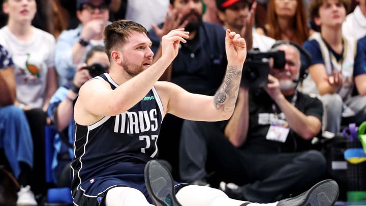 Jun 12, 2024; Dallas, Texas, USA; Dallas Mavericks guard Luka Doncic (77) reacts to receiving his sixth foul during the fourth quarter during game three of the 2024 NBA Finals against the Boston Celtics at American Airlines Center. Mandatory Credit: Kevin Jairaj-USA TODAY Sports Jun 12, 2024; Dallas, Texas, USA; Dallas Mavericks guard Luka Doncic (77) reacts to receiving his sixth foul during the fourth quarter during game three of the 2024 NBA Finals against the Boston Celtics at American Airlines Center. Mandatory Credit: Kevin Jairaj-USA TODAY Sports