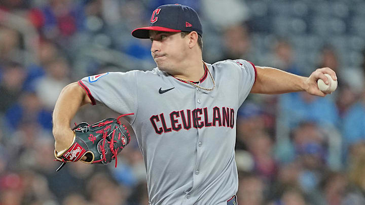 May 2, 2025; Toronto, Ontario, CAN; Cleveland Guardians starting ptcher Logan Allen (26) throws a pitch against the Toronto Blue Jays during the first inning at Rogers Centre. Mandatory Credit: Nick Turchiaro-Imagn Images May 2, 2025; Toronto, Ontario, CAN; Cleveland Guardians starting ptcher Logan Allen (26) throws a pitch against the Toronto Blue Jays during the first inning at Rogers Centre. Mandatory Credit: Nick Turchiaro-Imagn Images