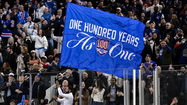 Nov 16, 2025; New York, New York, USA; General view of a flag being waved by New York Rangers staff during the second period against the Detroit Red Wings at Madison Square Garden. Mandatory Credit: John Jones-Imagn Images Nov 16, 2025; New York, New York, USA; General view of a flag being waved by New York Rangers staff during the second period against the Detroit Red Wings at Madison Square Garden. Mandatory Credit: John Jones-Imagn Images