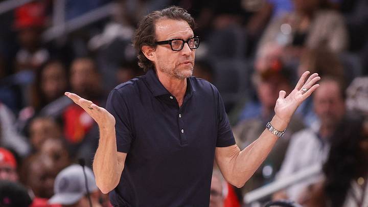 Atlanta Hawks head coach Quin Snyder reacts against the Miami Heat at State Farm Arena on February 20, 2026. Atlanta Hawks head coach Quin Snyder reacts against the Miami Heat at State Farm Arena on February 20, 2026.
