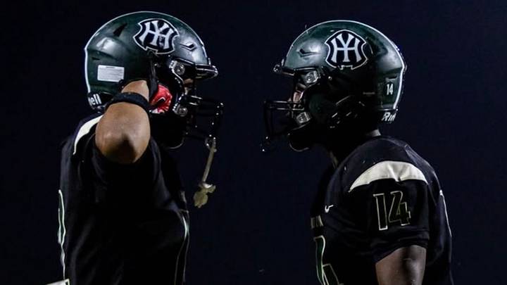 Wide Receivers Shelton Harrison and Le'Kai Morgan celebrate after a Hamilton touchdown. Wide Receivers Shelton Harrison and Le'Kai Morgan celebrate after a Hamilton touchdown.