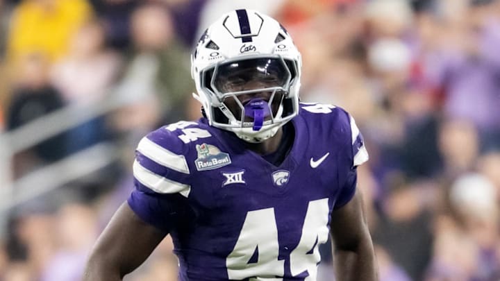 Kansas State Wildcats defensive end Tobi Osunsanmi (44) against the Rutgers Scarlet Knights during the Rate Bowl at Chase Field. 