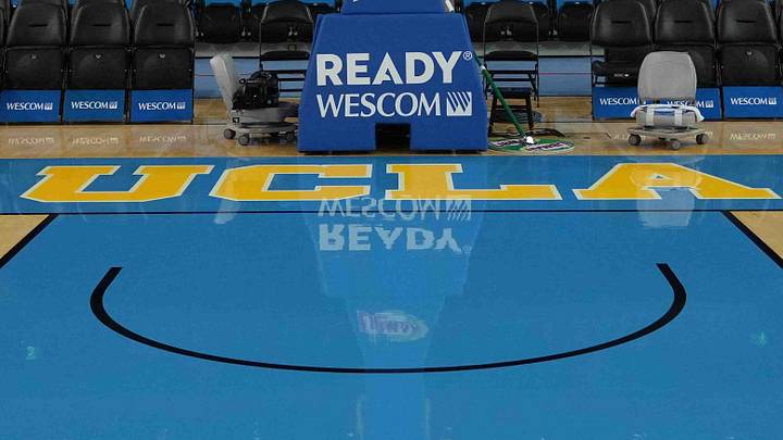Dec 3, 2024; Los Angeles, California, USA; The Big Ten Confernce B1G logo on the court at Pauley Pavilion presented by Wescom. Mandatory Credit: Kirby Lee-Imagn Images Dec 3, 2024; Los Angeles, California, USA; The Big Ten Confernce B1G logo on the court at Pauley Pavilion presented by Wescom. Mandatory Credit: Kirby Lee-Imagn Images
