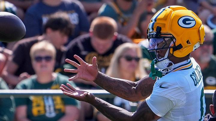 Green Bay Packers wide receiver Matthew Golden (0) catches a pass during practice on Sunday. Green Bay Packers wide receiver Matthew Golden (0) catches a pass during practice on Sunday.