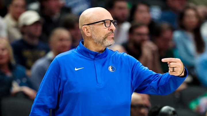 Mar 18, 2026; Dallas, Texas, USA; Dallas Mavericks head coach Jason Kidd reacts against the Atlanta Hawks during the first half at American Airlines Center. Mandatory Credit: Kevin Jairaj-Imagn Images