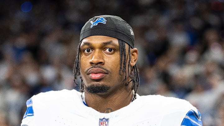 Al-Quadin Muhammad of the Detroit Lions on the sidelines