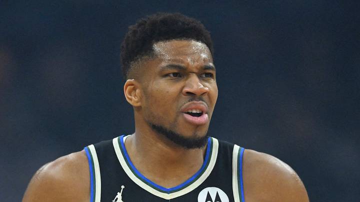 Milwaukee Bucks forward Giannis Antetokounmpo (34) reacts in the first quarter against the Cleveland Cavaliers at Rocket Arena on November 17, 2025.