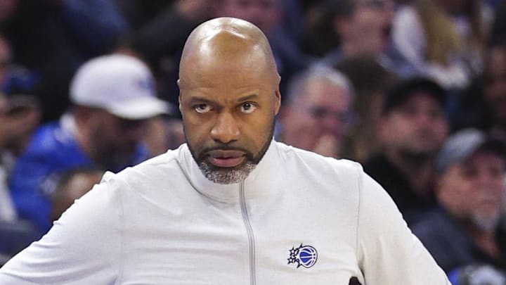 Nov 10, 2025; Orlando, Florida, USA; Orlando Magic head coach Jamahl Mosley looks on against the Portland Trail Blazers in the third quarter at Kia Center. Mandatory Credit: Nathan Ray Seebeck-Imagn Images Nov 10, 2025; Orlando, Florida, USA; Orlando Magic head coach Jamahl Mosley looks on against the Portland Trail Blazers in the third quarter at Kia Center. Mandatory Credit: Nathan Ray Seebeck-Imagn Images
