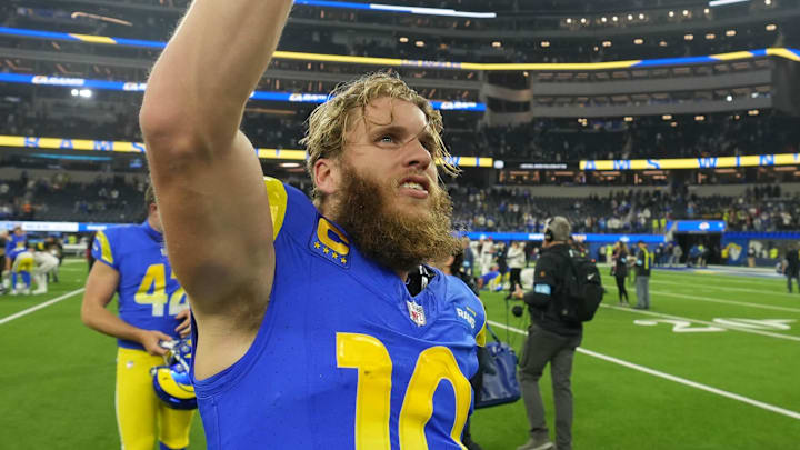 Dec 28, 2024; Inglewood, California, USA; Los Angeles Rams wide receiver Cooper Kupp (10) leaves the field after the game against the Arizona Cardinals at SoFi Stadium. Mandatory Credit: Kirby Lee-Imagn Images