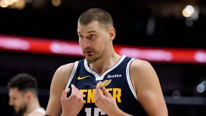Oct 28, 2026; New Orleans, Louisiana, USA;  Denver Nuggets center Nikola Jokic (15) reacts during the first half against the New Orleans Pelicans at Smoothie King Center.  Mandatory Credit: Matthew Hinton-Imagn Images