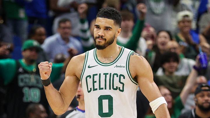 Apr 27, 2025; Orlando, Florida, USA; Boston Celtics forward Jayson Tatum (0) reacts after beating the Orlando Magic in game four of first round for the 2025 NBA Playoffs at Kia Center. Mandatory Credit: Nathan Ray Seebeck-Imagn Images Apr 27, 2025; Orlando, Florida, USA; Boston Celtics forward Jayson Tatum (0) reacts after beating the Orlando Magic in game four of first round for the 2025 NBA Playoffs at Kia Center. Mandatory Credit: Nathan Ray Seebeck-Imagn Images