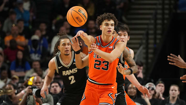 Mar 21, 2026; Greenville, SC, USA; Illinois Fighting Illini guard Keaton Wagler (23) drives to the basket against VCU Rams forward Jadrian Tracey (2) during the first half during a second round game of the men's 2026 NCAA Tournament at Bon Secours Wellness Arena. Mandatory Credit: Bob Donnan-Imagn Images Mar 21, 2026; Greenville, SC, USA; Illinois Fighting Illini guard Keaton Wagler (23) drives to the basket against VCU Rams forward Jadrian Tracey (2) during the first half during a second round game of the men's 2026 NCAA Tournament at Bon Secours Wellness Arena. Mandatory Credit: Bob Donnan-Imagn Images
