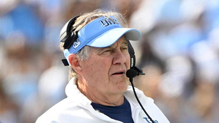 Sep 13, 2025; Chapel Hill, North Carolina, USA; North Carolina Tar Heels head coach Bill Belichick on the sidelines in the second quarter at Kenan Stadium. Mandatory Credit: Bob Donnan-Imagn Images