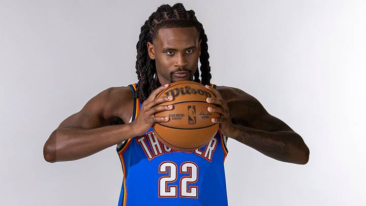 Sep 28, 2026; Oklahoma City, OK, USA; Oklahoma City Thunder guard Cason Wallace (22) poses for a photo during Oklahoma City Thunder Media Day at Paycom Center. Mandatory Credit: Alonzo Adams-Imagn Images