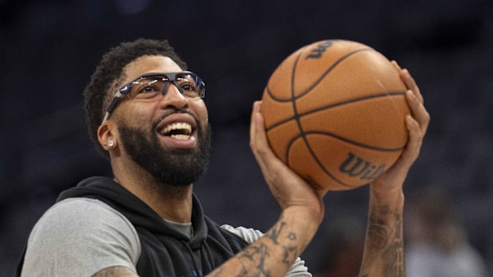 Dallas Mavericks forward Anthony Davis shoots the ball before the start of the game against the Sacramento Kings.