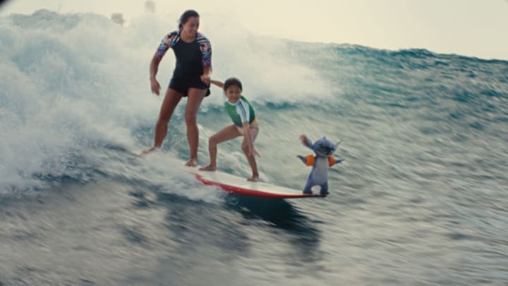 (L-R) Sydney Agudong as Nani, Maia Kealoha as Lilo and Stitch in Disney’s live-action LILO & STITCH. Photo courtesy of Disney. © 2025 Disney Enterprises Inc. All Rights Reserved.