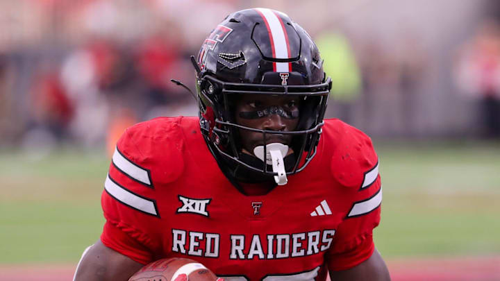 Texas Tech's J'Koby Williams runs after a catch for a touchdown during a non-conference football game, Saturday, Sept. 13, 2025, at Jones AT&T Stadium. Texas Tech's J'Koby Williams runs after a catch for a touchdown during a non-conference football game, Saturday, Sept. 13, 2025, at Jones AT&T Stadium.