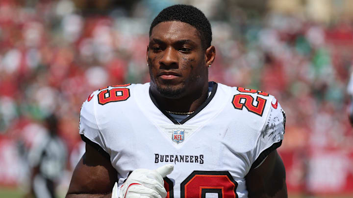 Sep 29, 2024; Tampa, Florida, USA; Tampa Bay Buccaneers safety Christian Izien (29) against the Philadelphia Eagles during the first half at Raymond James Stadium. Mandatory Credit: Kim Klement Neitzel-Imagn Images