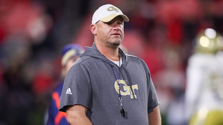 Nov 29, 2024; Athens, Georgia, USA; Georgia Tech Yellow Jackets head coach Brent Key before a game against the Georgia Bulldogs at Sanford Stadium. Mandatory Credit: Brett Davis-Imagn Images Nov 29, 2024; Athens, Georgia, USA; Georgia Tech Yellow Jackets head coach Brent Key before a game against the Georgia Bulldogs at Sanford Stadium. Mandatory Credit: Brett Davis-Imagn Images