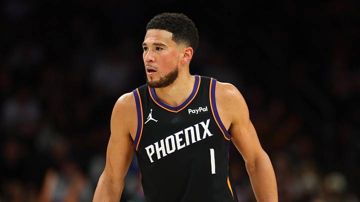 Phoenix Suns guard Devin Booker against the Oklahoma City Thunder during Game 4 of the first round of the 2026 NBA Playoffs at Mortgage Matchup Center. Phoenix Suns guard Devin Booker against the Oklahoma City Thunder during Game 4 of the first round of the 2026 NBA Playoffs at Mortgage Matchup Center.