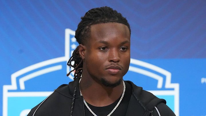 Indiana University running back Roman Hemby speaks to the media at the 2026 NFL Combine.