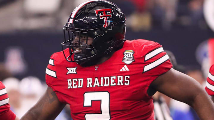 Texas Tech's Lee Hunter runs to the sideline after making a tackle against BYU during the Big 12 Conference championship football game, Saturday, Nov. 6, 2025, at AT&T Stadium in Arlington.