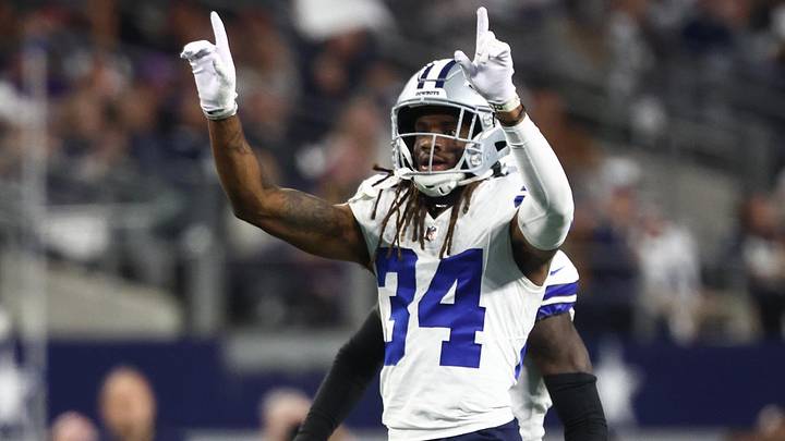 Dallas Cowboys cornerback Shavon Revel Jr. celebrates after a play during the first half against the Minnesota Vikings. Dallas Cowboys cornerback Shavon Revel Jr. celebrates after a play during the first half against the Minnesota Vikings.