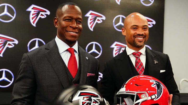Atlanta Falcons head coach Raheem Morris and general manager Terry Fontenot Atlanta Falcons head coach Raheem Morris and general manager Terry Fontenot