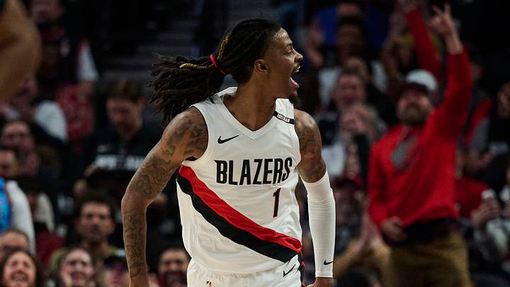 Oct 21, 2026; Portland, Oregon, USA; Portland Trail Blazers guard Ja Morant (1) turns to fans in celebration during the second half in a game against the Phoenix Suns at Moda Center. Mandatory Credit: Troy Wayrynen-Imagn Images