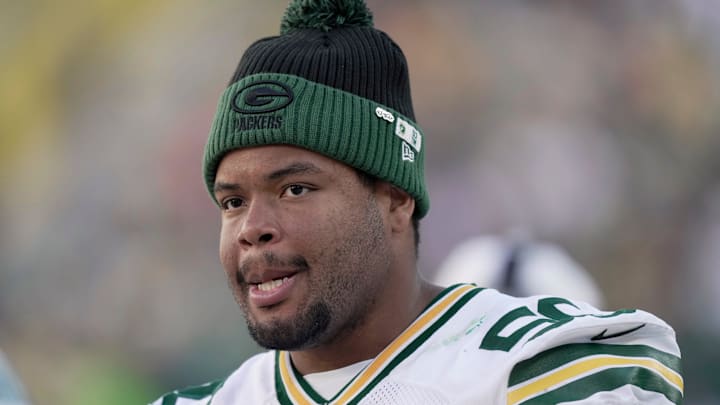 Green Bay Packers offensive tackle Zach Tom (50) is shown during the fourth quarter of their preseason game Saturday, August 23, 2025 at Lambeau Field in Green Bay, Wisconsin. The Green Bay Packers beat the Seattle Seahawks 20-7.