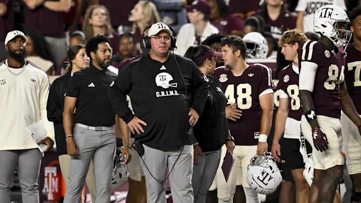 Texas A&M Aggies head coach Mike Elko looks on during the third quarter against the Florida Gators at Kyle Field.